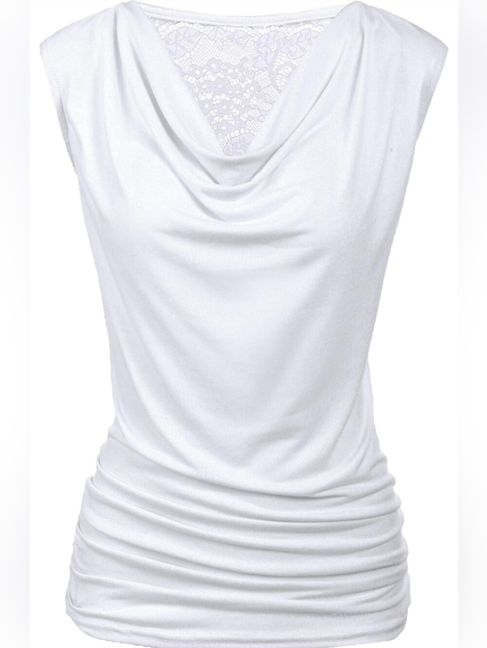 Size L Women's White Ruched Cowl Neck Tank Top New In Package
